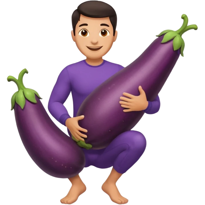 gay man emoji with big egpplant between legs emoji