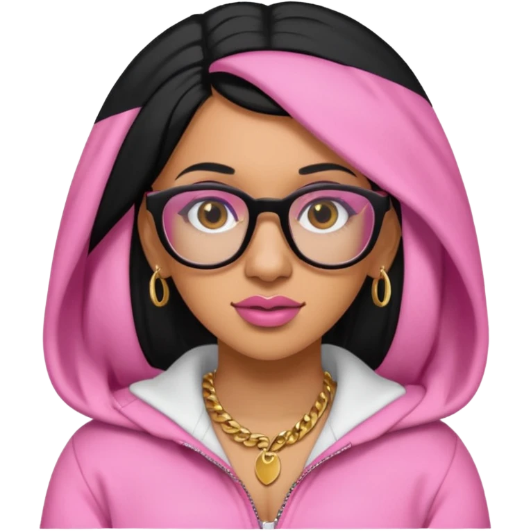rapper Cardi B black hair, pink cloth wear glasses emoji
