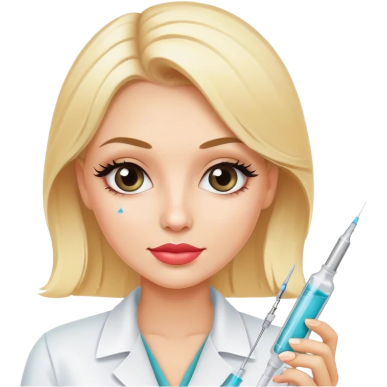 blonde cosmetologist with a syringe cute emoji