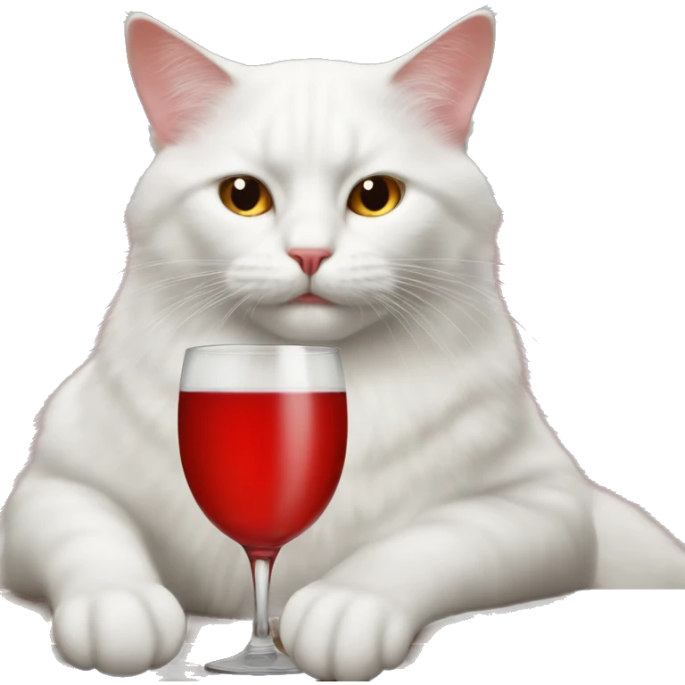White cat drinks red exhibe emoji