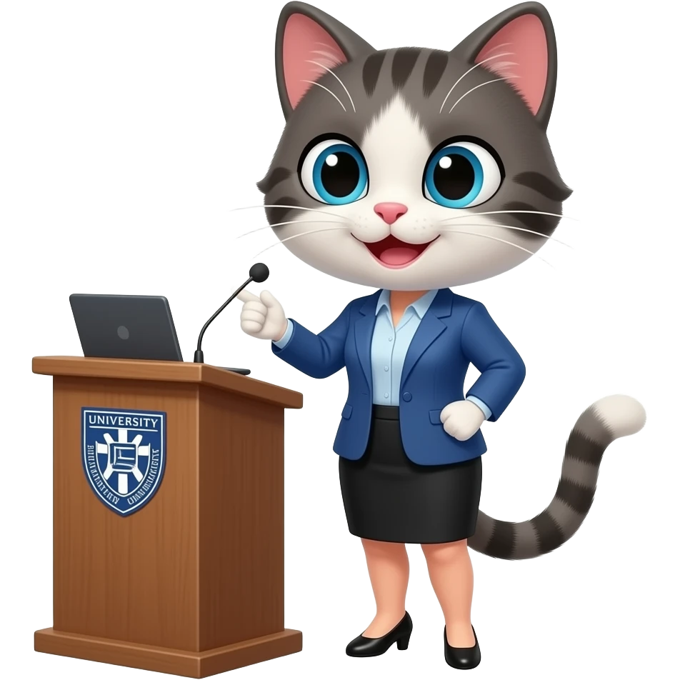 mulher gato dando aula em faculdade emoji