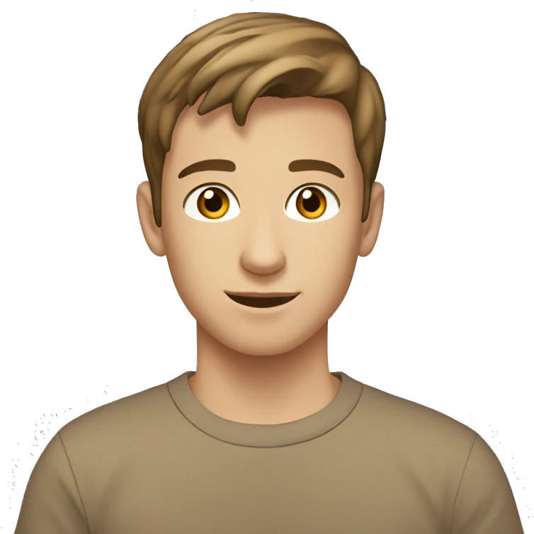 A 18 year old, Caucasian man, with short brown hair,   with brown eyes wearing a t-shirt. emoji