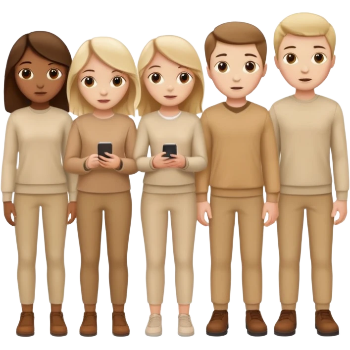 4 white girls and 2 white boys in beige clothes emoji