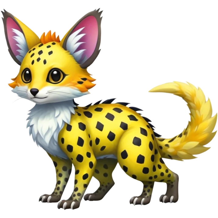 Feral Rare Fantasy vibrant colorful tropical Vernid-Trico-species by LiLaiRa, random markings, tufted tail, tufted ears, full body emoji