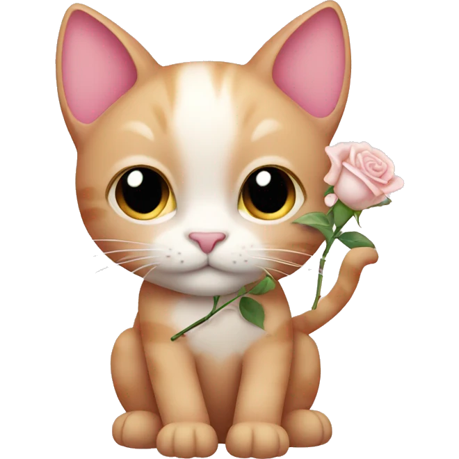 Pink cat holding white rose emoji