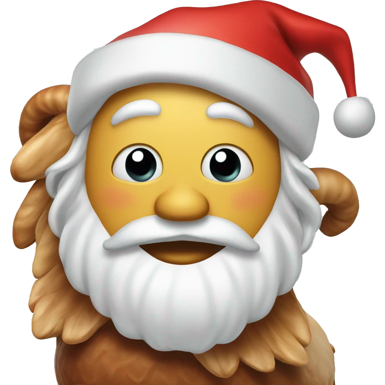Santa with and over mouth giggling, sitting on turkey with eyes popping out emoji