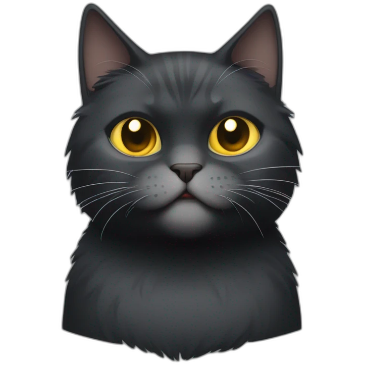 Full body Fat Russian black grey cat with golden eyes and a white lock of hair on his chest,  of hasitting and meowing  emoji