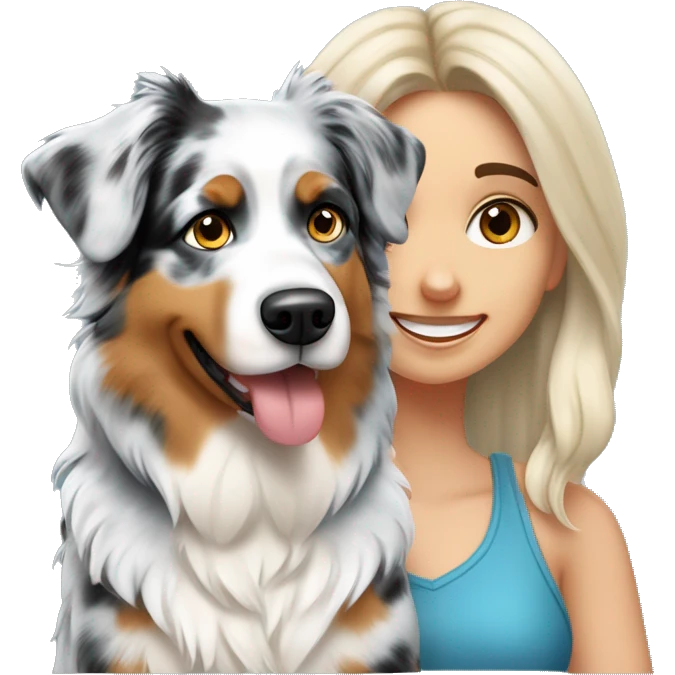 Blue merle Australian shepherd dog with blonde girl owner emoji