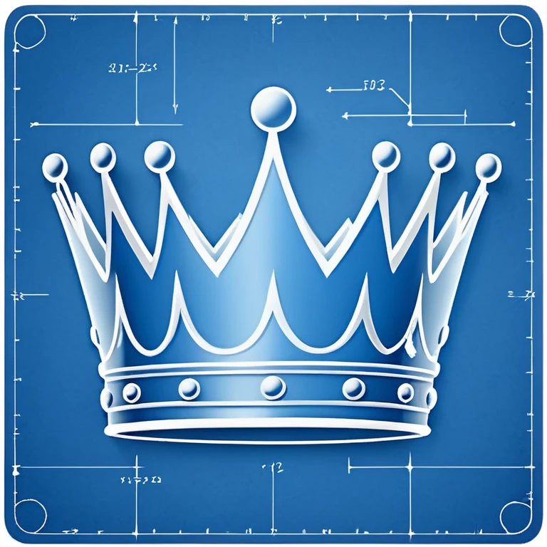 side perspective of a blue blueprint plan with white lines forming a crown sketch emoji