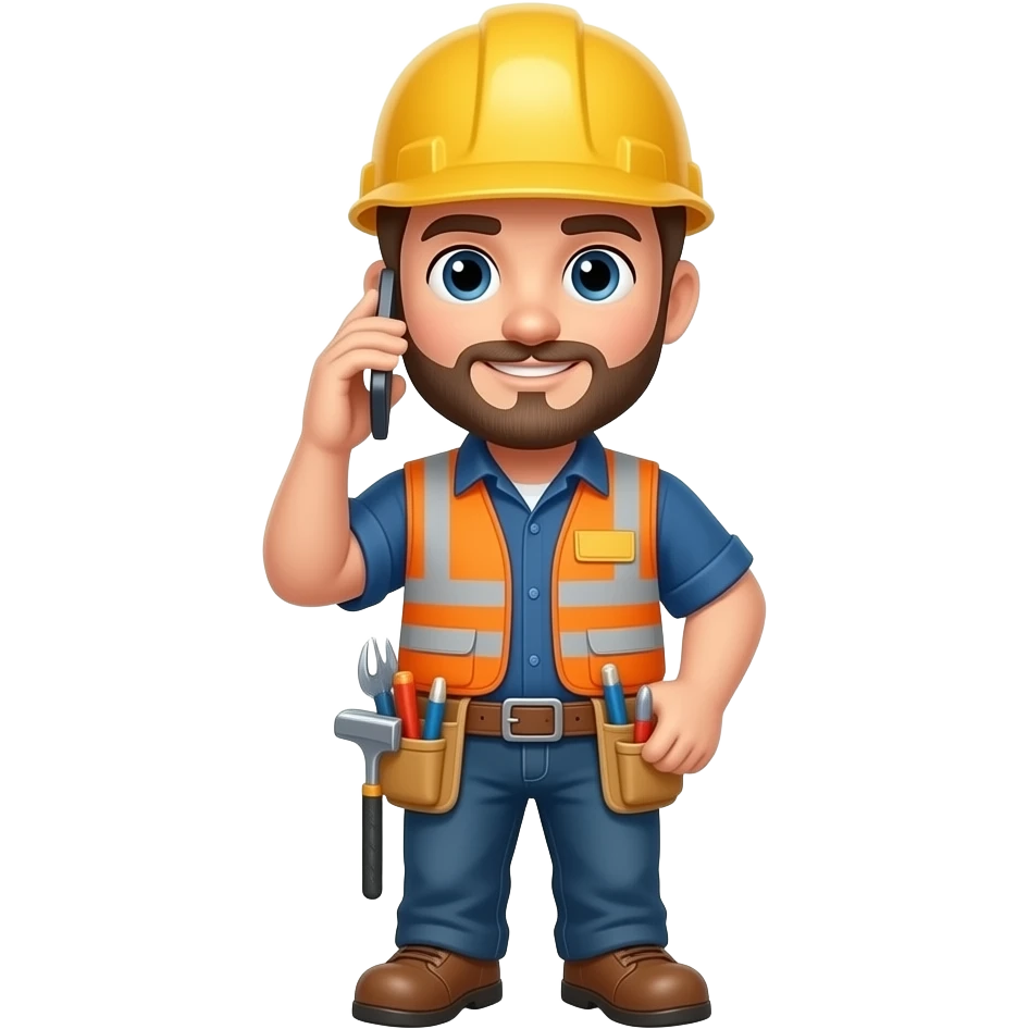 general contractor on a call holding their smartphone with a tool belt and no safety vest emoji