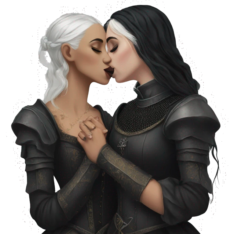 two medieval goth women kissing, beautiful, aesthetic emoji