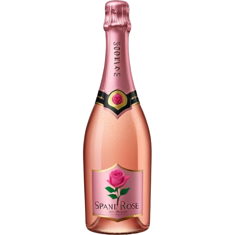 bottle of sparkling rosé champagne with a rose logo on the label, tilted up and to the right, no glass emoji