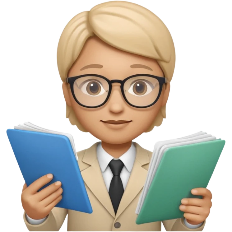 Apple Memoji-style 3D emoji of a researcher wearing glasses holding papers or a test tube, clean gradients, rounded shapes, no background. emoji