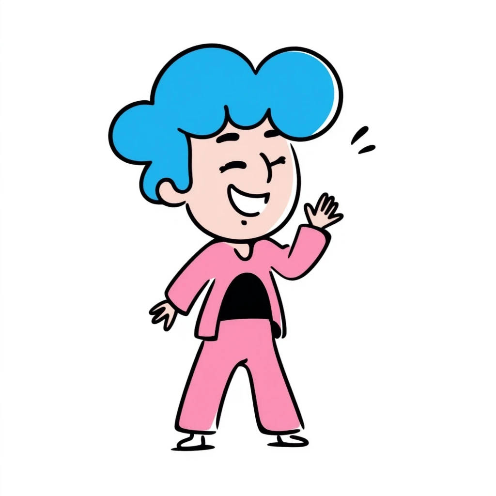 pink guy with blue hair, hand drawn doodle style emoji