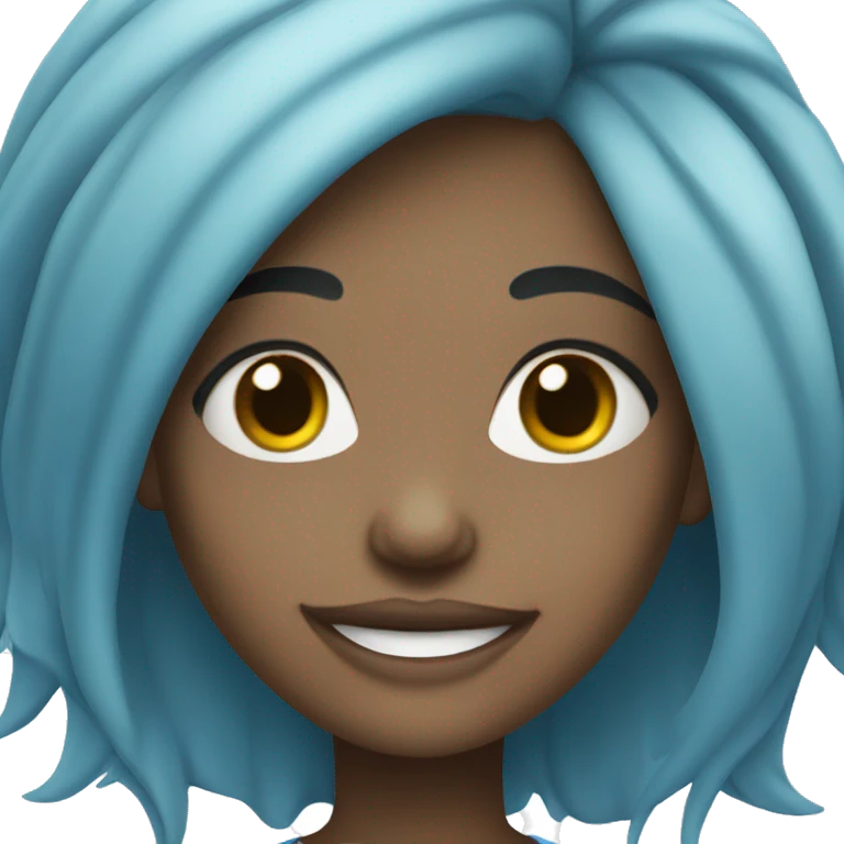 Light skin black girl with blue hair smiling  emoji