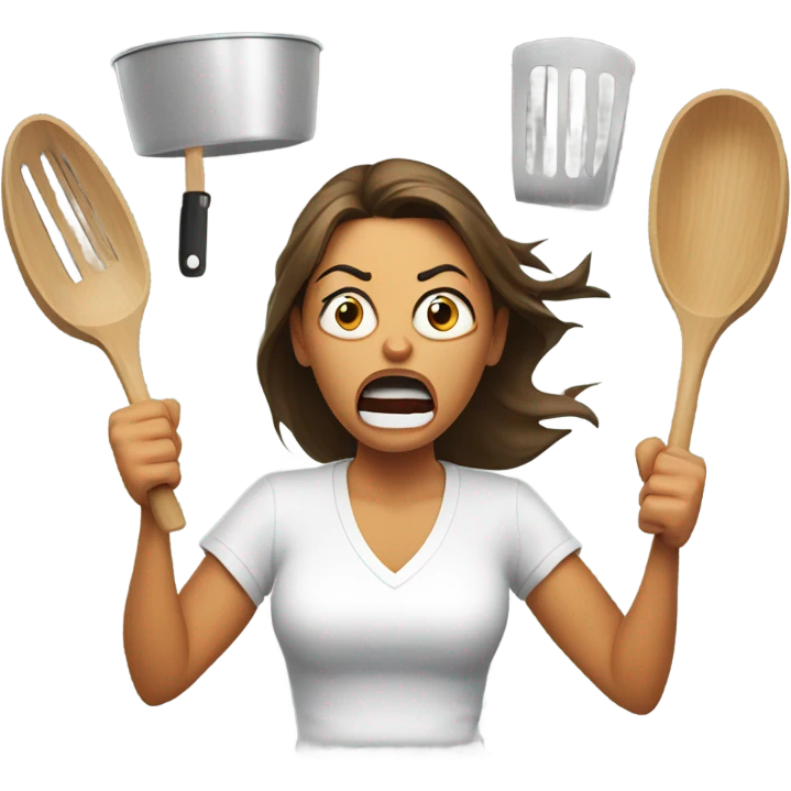 angry woman throwing kitchen utensils in anger using face with symbols on mouth emoji emoji