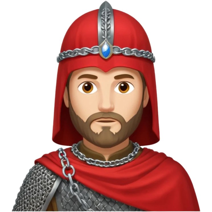 Russian prince Alexander Nevsky in chain mail and with red mantle and with Rus helmet and beard emoji