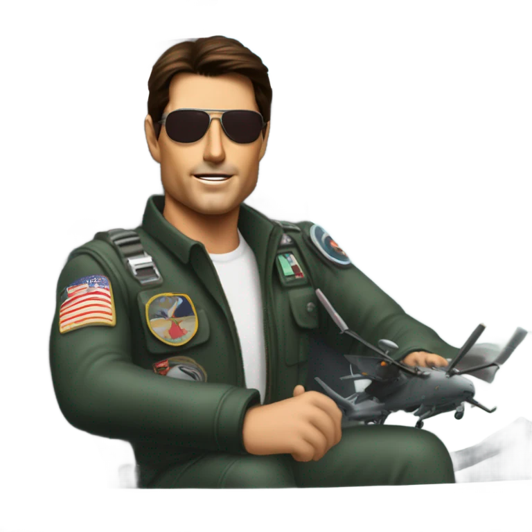 tom cruise piloting a helicopter, full helicopter visable emoji