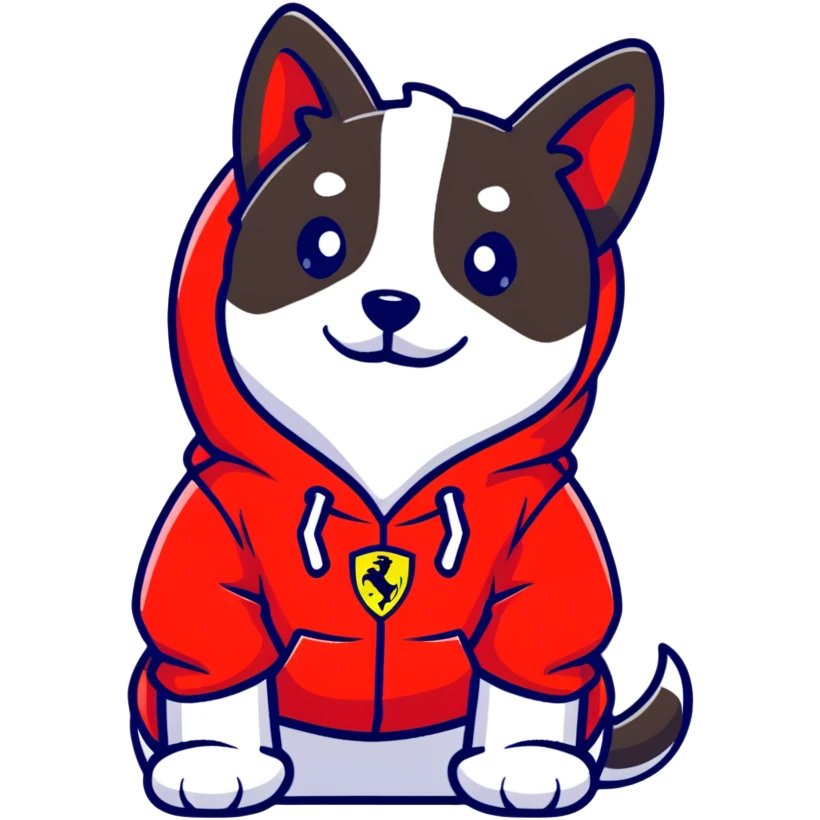Dog wearing a Ferrari hoodie emoji
