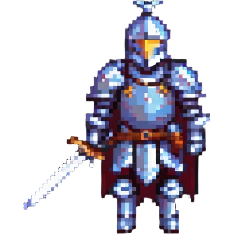 knight in armor with sword, pixel art style emoji