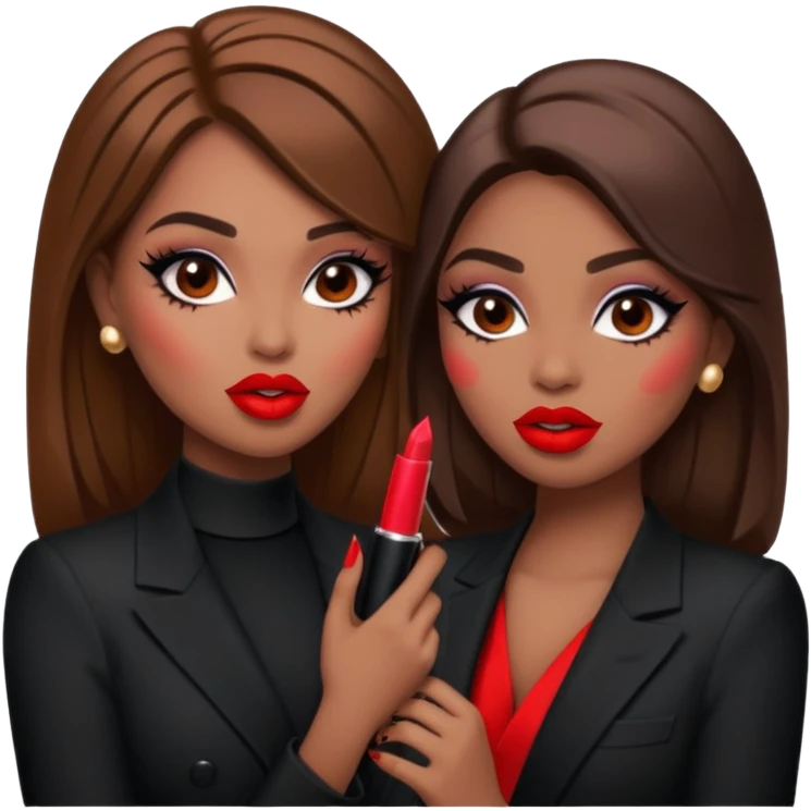 Boujy baddie best friends gossiping, trendy heavy makeup emoji