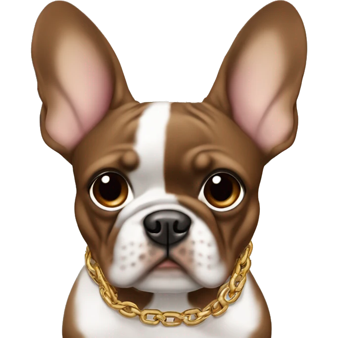 Brown Frenchie with ￼ Chain ￼ emoji