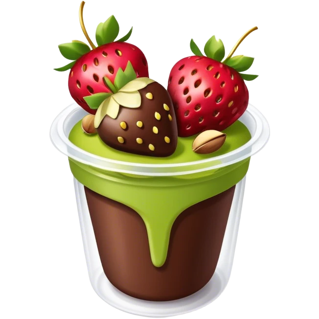 Chocolate covered strawberries with pistachio in a plastic cup emoji