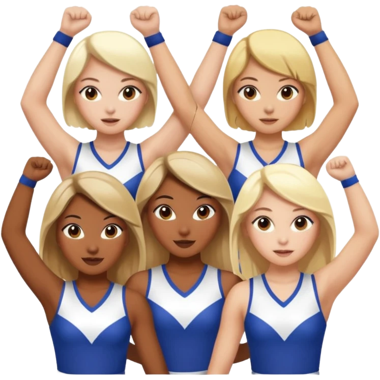 4 girls in a cheer stunt brown skin, white skin, white skin, Asian, blonde hair, brown hair emoji