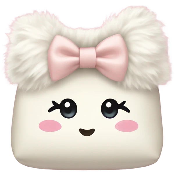 fluffy cream cosmetic bag with a bow emoji