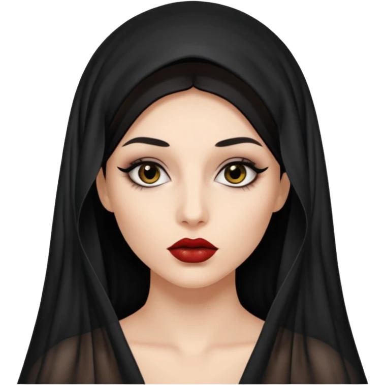 Female figure lifting sheer black veil from her lips, forbidden intimacy emoji
