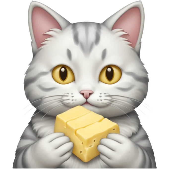 White and grey cat eating butter emoji