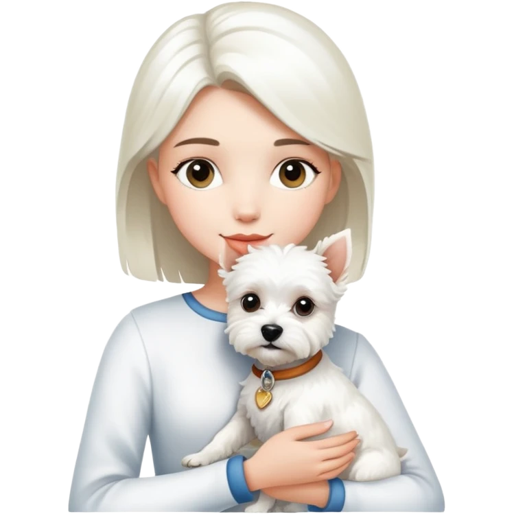 A beautiful girl holding a white terrier emoji