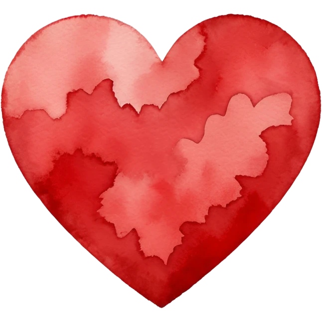 minimalist watercolor heart icon, monochromatic red washes, soft bleeding edges, on textured white paper, serene and emotional, perfect for app icon, transparent background, flat lay --style raw --stylize 150 emoji