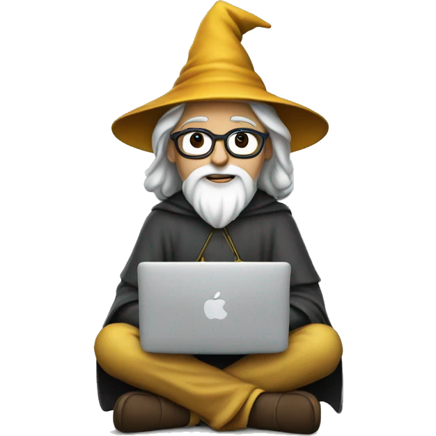 Wizard sitting cross legged and working on a macbook emoji