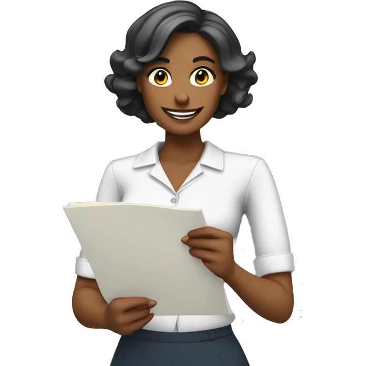 Lady teacher showing empty pad in the please subscribe text with normal smile emoji