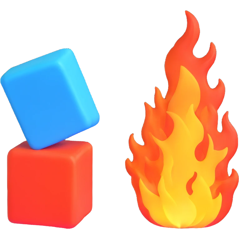 fire and ice cube side by side, symbolizing hot but cold emoji