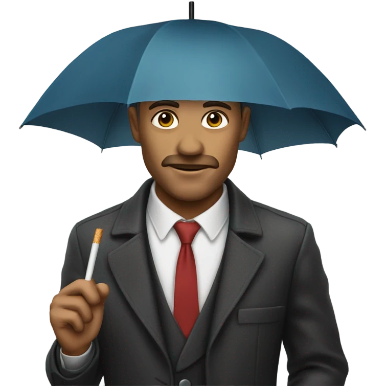 Realistic man with the head of a cigarette holding an umbrella emoji
