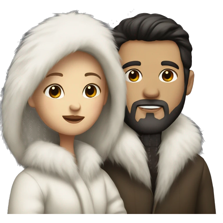 Dark haired White couple in long fur coats emoji