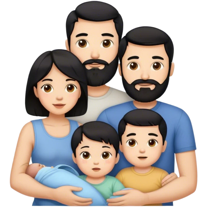 Famille 4 personne au cheveux noir 1 fils aîné 1 fille bébé  1 père avec barbe 1 mère emoji