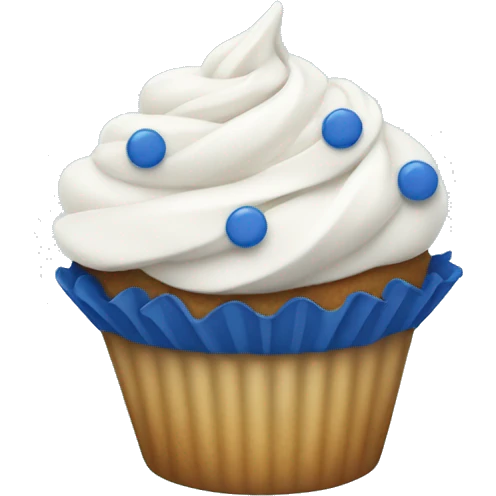 Cupcake with white frosting and dark blue sprinkles emoji
