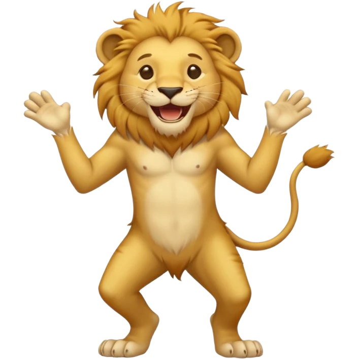 León desnutrido y flaco riéndose  de cuerpo entero emoji