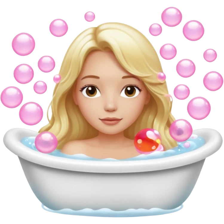 Blonde long hair lady in bathtub relax with a light pink bubbles emoji