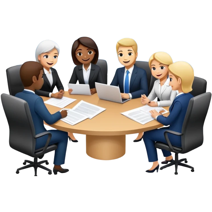 business executives sitting around a conference table with papers and laptops emoji