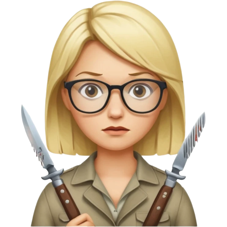 blonde woman with glasses and knives emoji