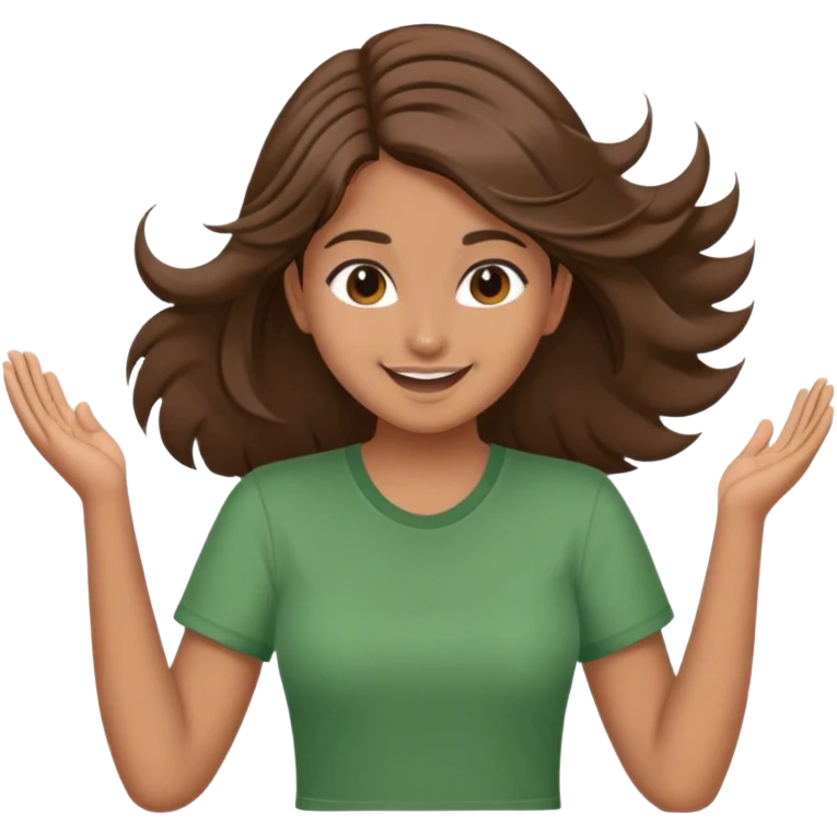 indian girl with green shirt and brown hair flipping hair with hand emoji