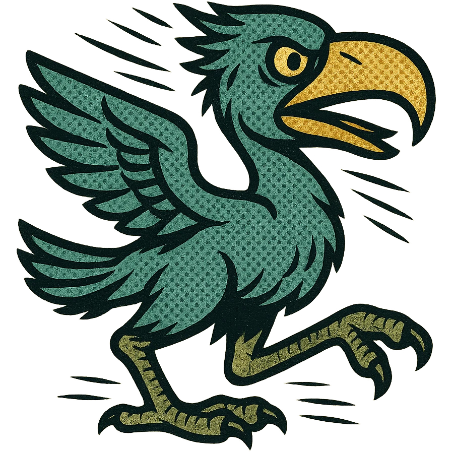 an insignia for a flag: a strange alien bird creature, somewhat resembling a prehistoric phorusrhacos,
 emoji