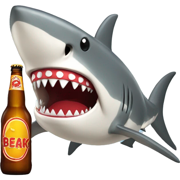 Shark with red teeth opening large beer bottle with teeth  emoji