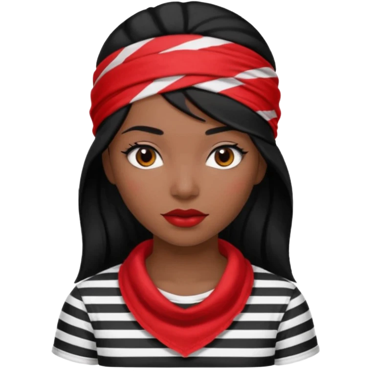 marinera de pelo negro con camisa a rayas blanco y negro y pañuelo rojo emoji