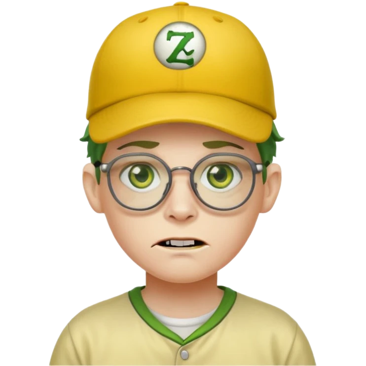 glasses zombie with yellow baseball hat emoji