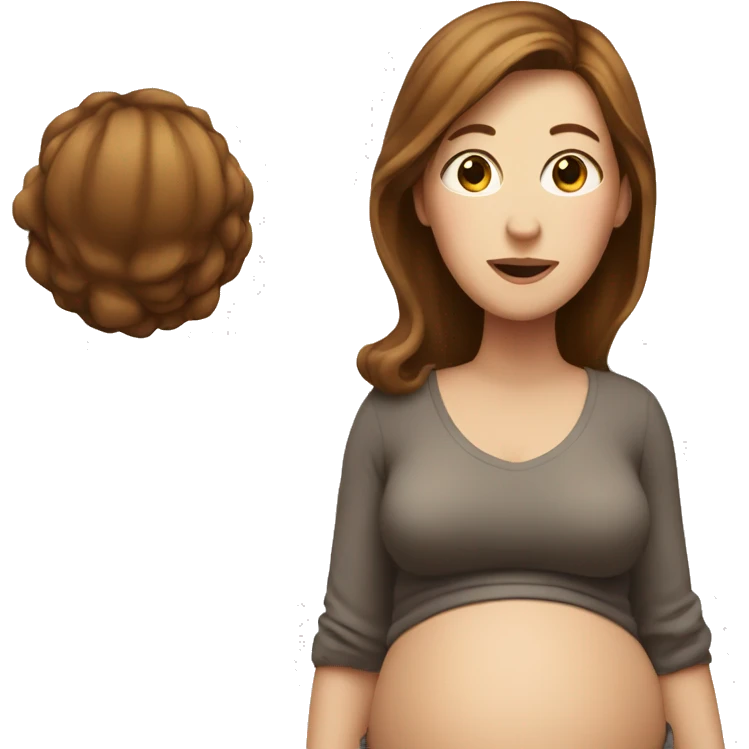 White woman with brown hair pregnant belly emoji